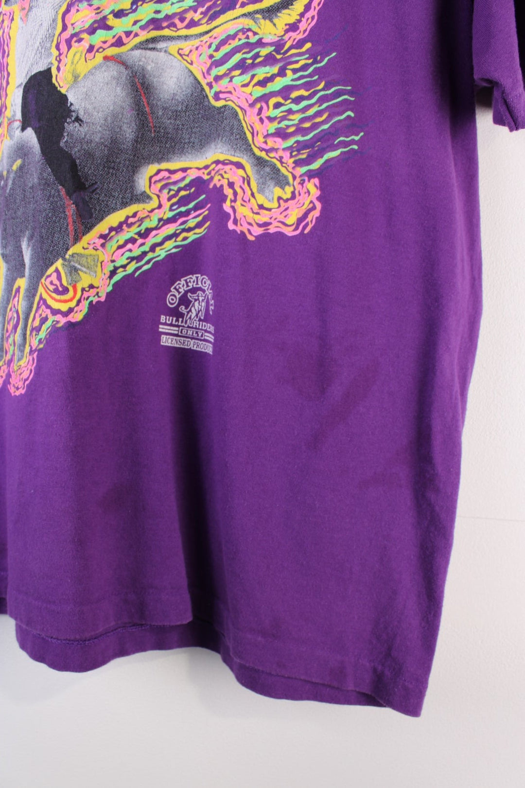Vintage Bull Riders Only Graphic Single Stitch T-Shirt in a purple colourway with the Bull Riders Only spell out and graphic printed on the front.
