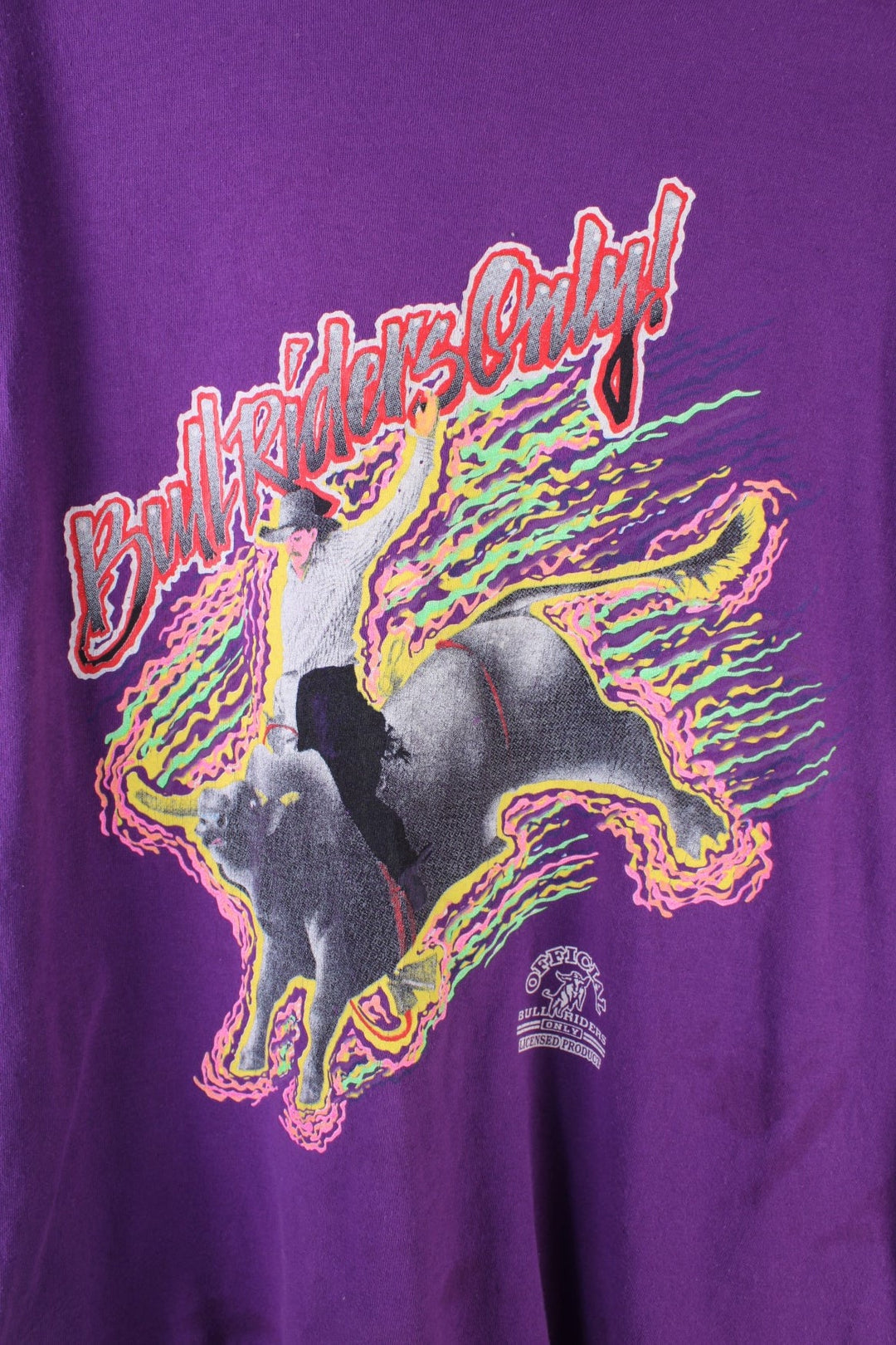 Vintage Bull Riders Only Graphic Single Stitch T-Shirt in a purple colourway with the Bull Riders Only spell out and graphic printed on the front.