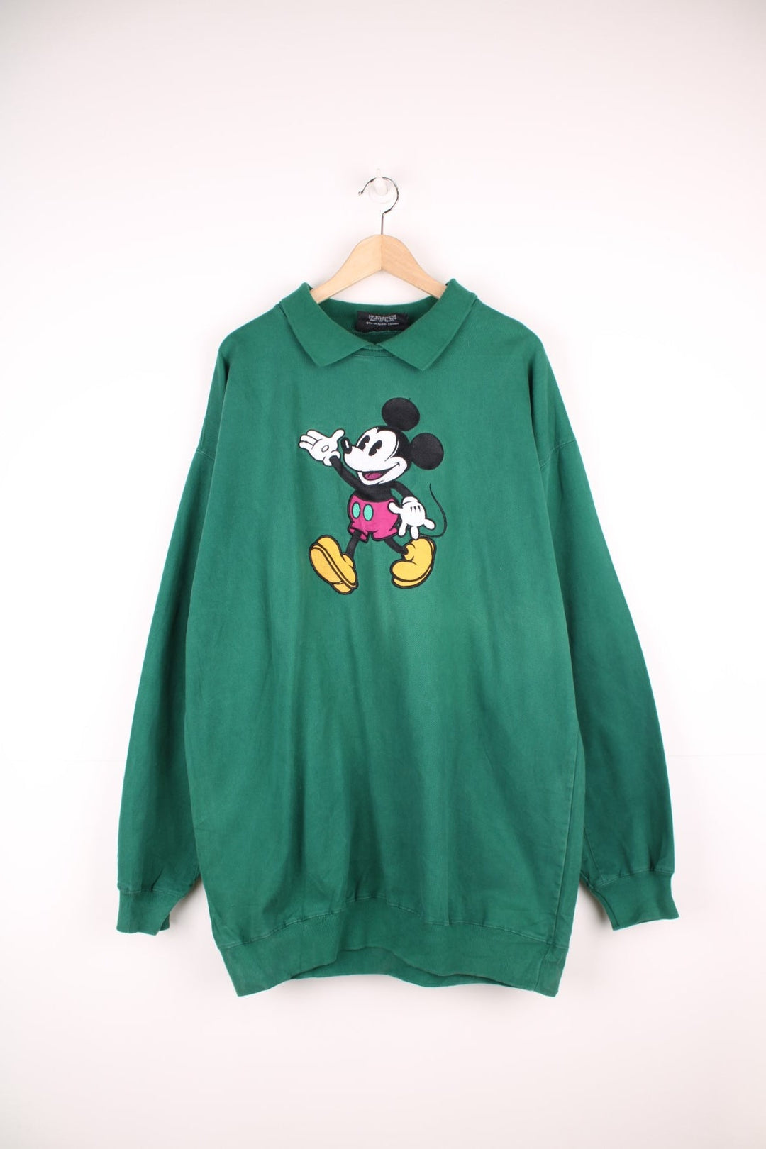 Vintage Disney Originals Mickey Mouse sweatshirt in a green colourway with Mickey embroidered on the front, also has a collar.