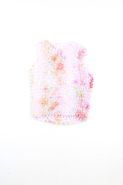Pink floral print popcorn top. good condition - some loose threads Size in Label: No size - stretches to fit sizes XS - XL