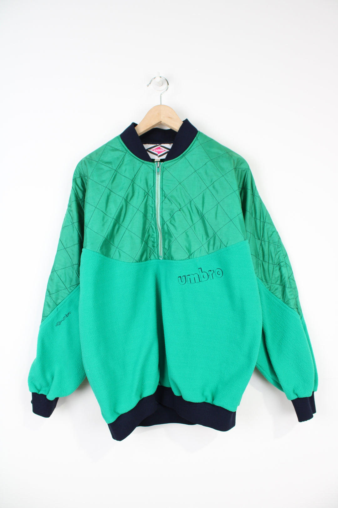 Vintage green 1980's Umbro 1/4 zip fleece with embroidered logo on the front