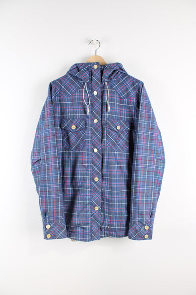Nike Snowboarding blue and pink plaid jacket features multiple pockets 