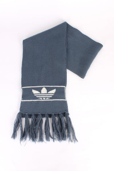 Vintage Adidas scarf, blue and white colourway, 100% acrylic, Adidas logo at the ends of the scarf and has tassels.