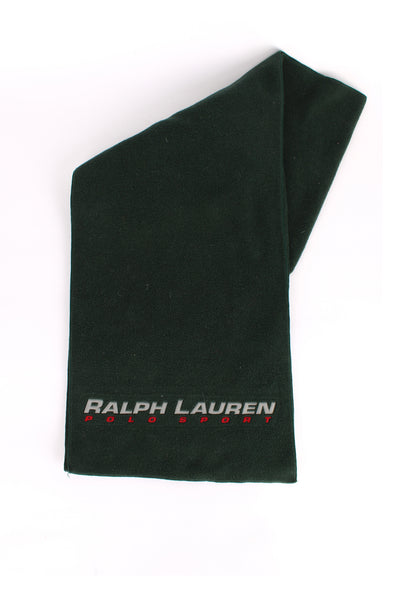 Vintage Ralph Lauren, Polo Sport dark green scarf, 100% polyester, made in USA, Ralph Lauren is 3m reflective material and Polo Sport in red embroidery underneath. 