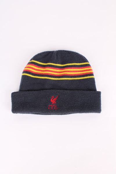Vintage Liverpool Reebok knitted beanie, blue, red and yellow colourway, cuffed with embroidered logos on the front and back.