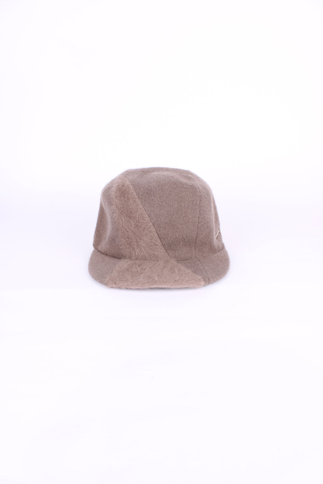 Kangol wool / furgora k / raw seams link cap in brown, has embroidered logo on the side.