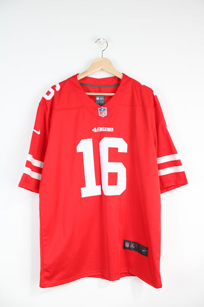All red San Francisco 49ERS NFL jersey, by Nike. with embroidered name on the back Joe Montana #16