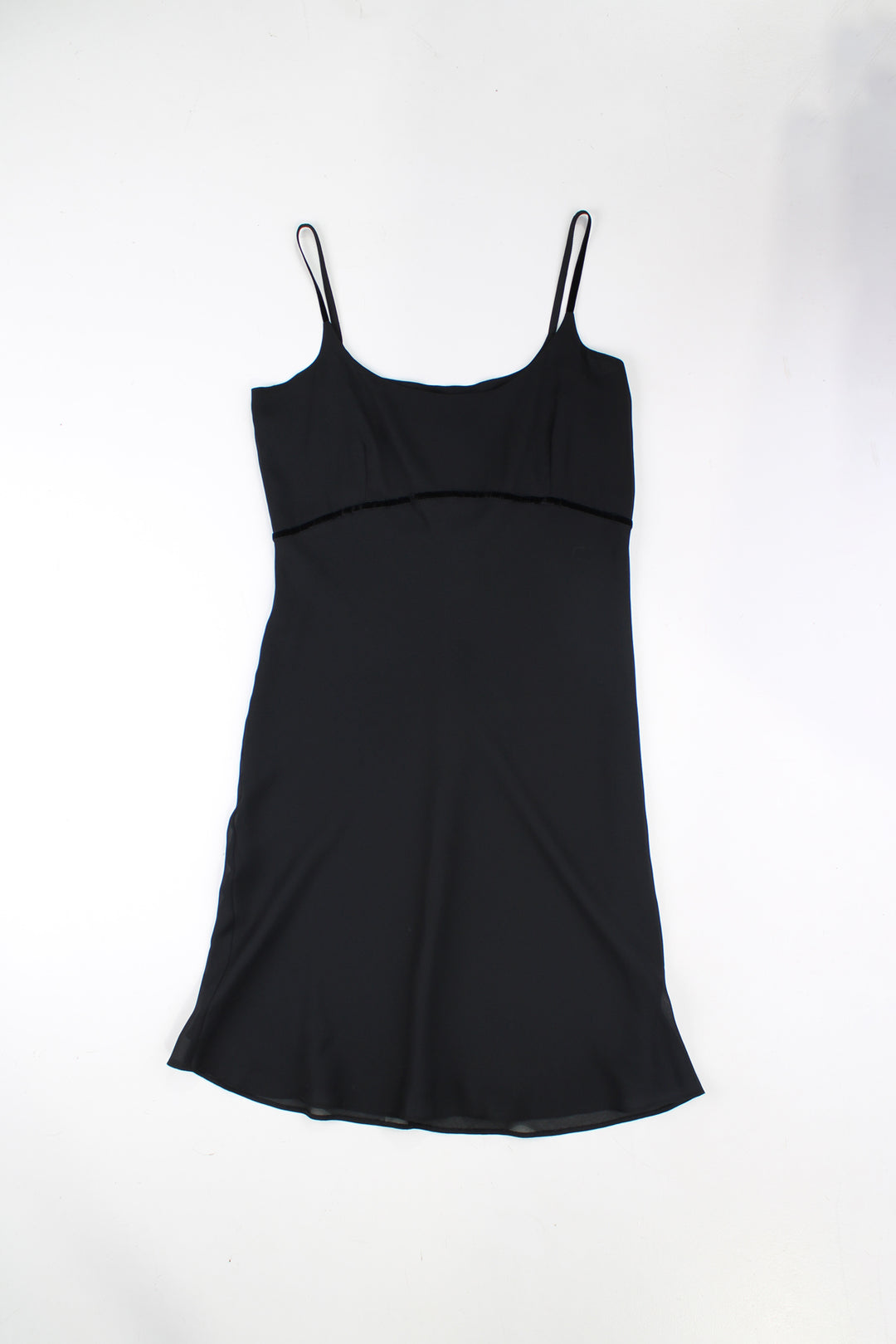 90's New Look black sheer midi dress with velvet piping and spaghetti straps