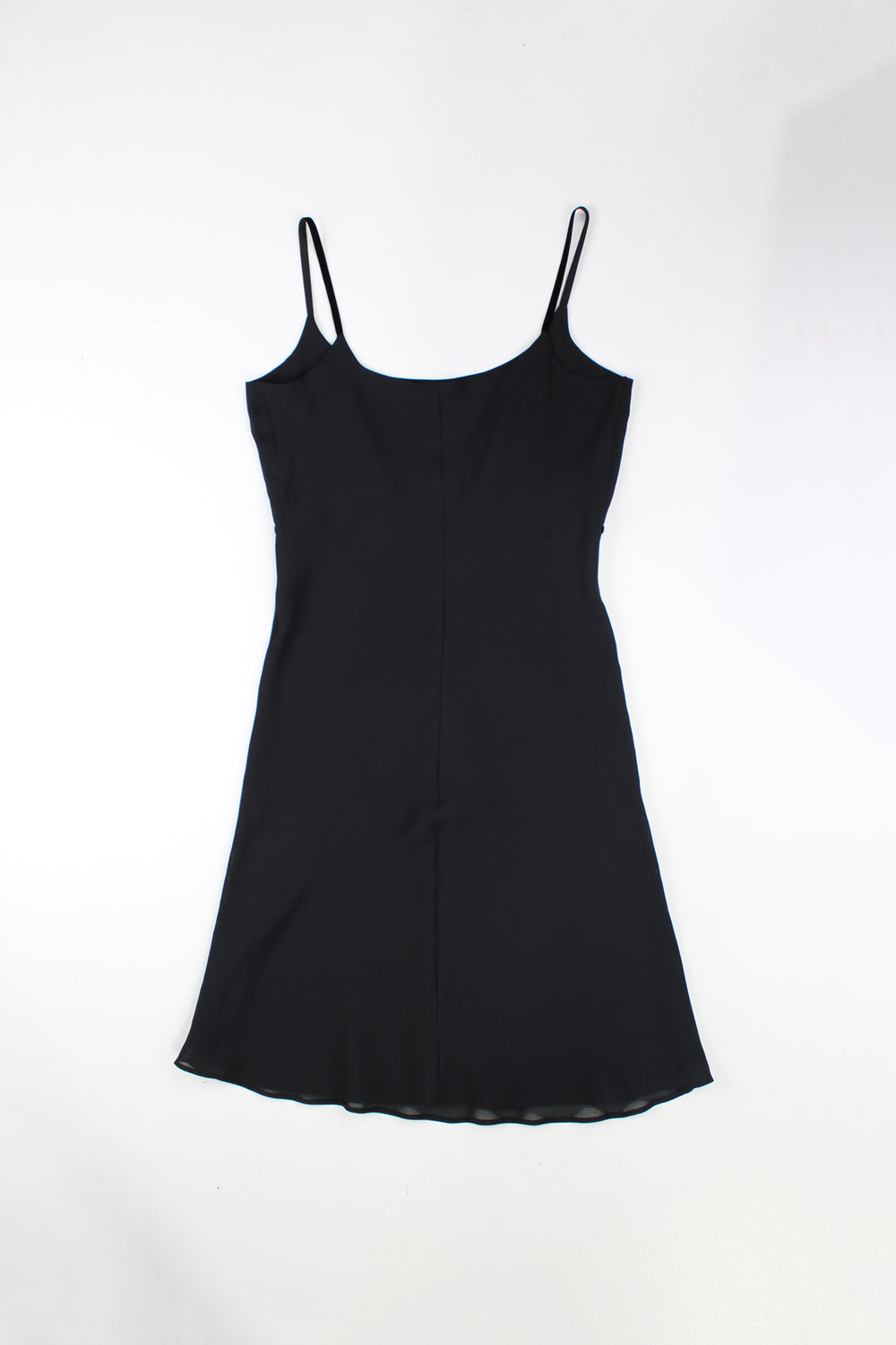 90's New Look black sheer midi dress with velvet piping and spaghetti straps