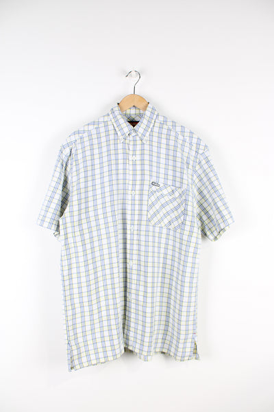 Kickers blue and white plaid button up shirt, features embroidered logo on pocket 