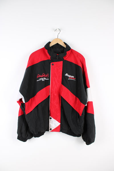 Vintage American Made, Dale Earnhardt zip through racing jacket by Snap On, features embroidered spell-out logos on the front and back