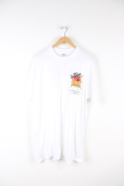 Vintage 1990 Beach Boys Convention single stitch white t-shirt with printed design on the front and back.  good condition  Size in Label:  Slim fit XL