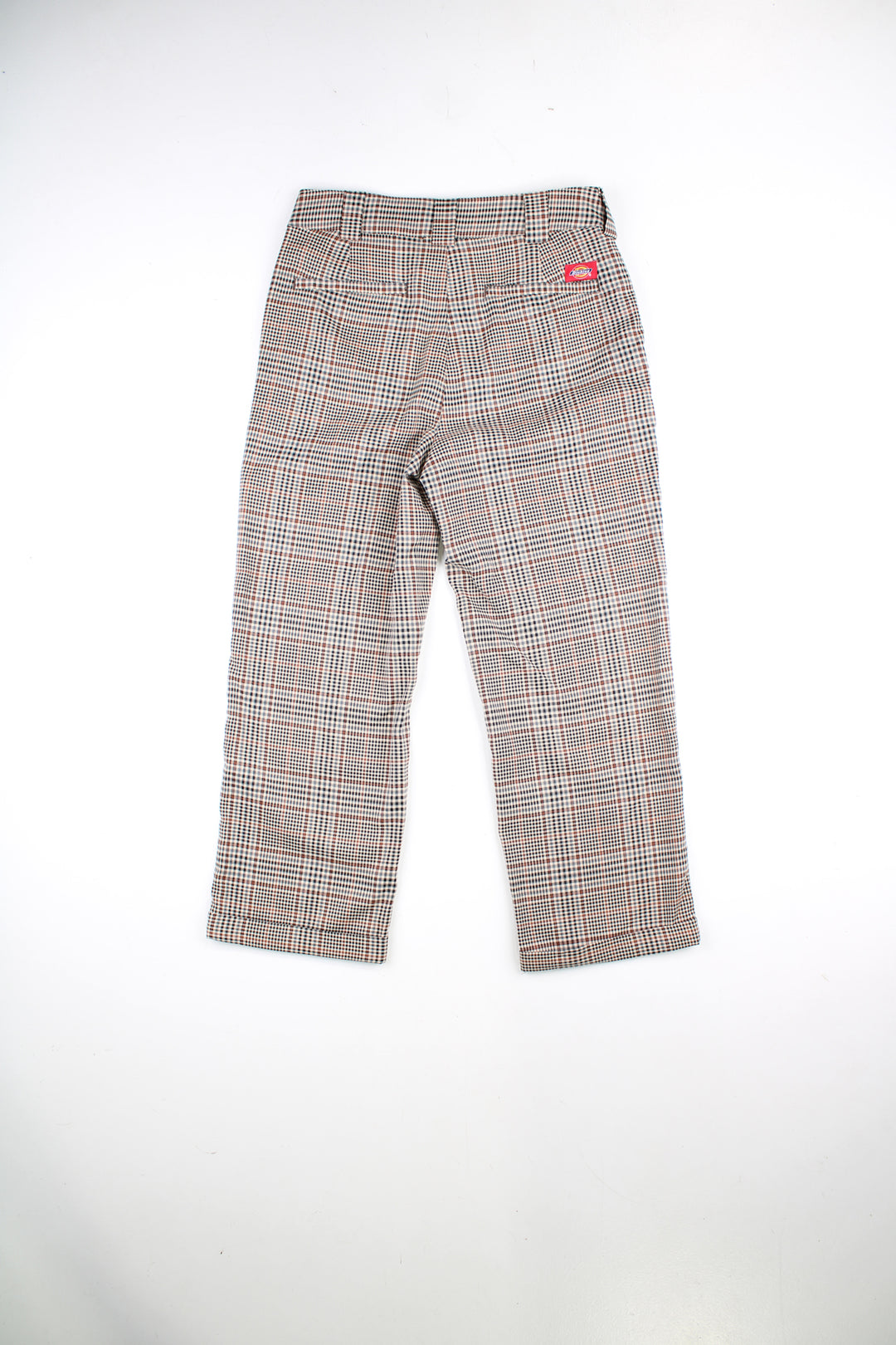 Dickies women's high waisted check trousers, cropped leg with pockets and belt loops