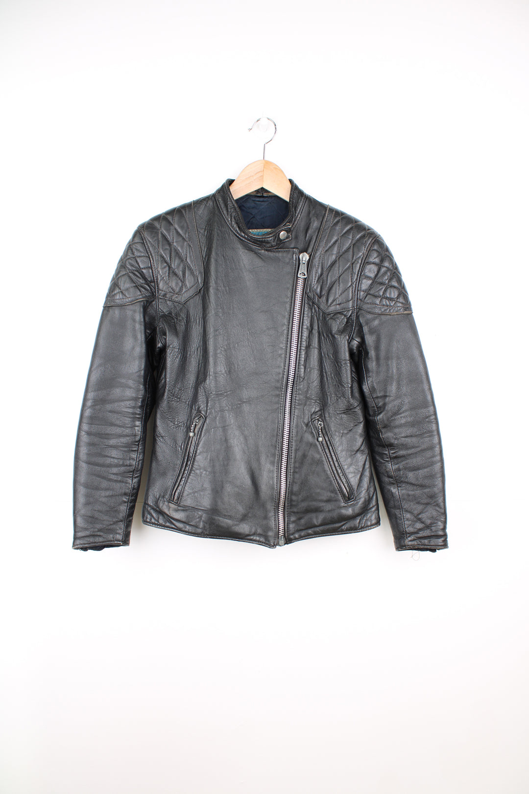 Vintage 1970's rare, black leather zip through cafe racer style biker jacket by Speedman Leathers