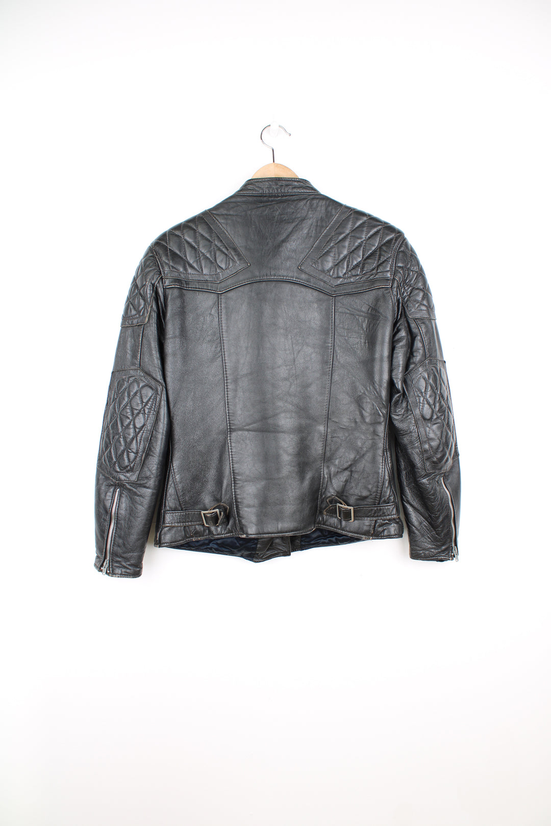 Vintage 1970's rare, black leather zip through cafe racer style biker jacket by Speedman Leathers