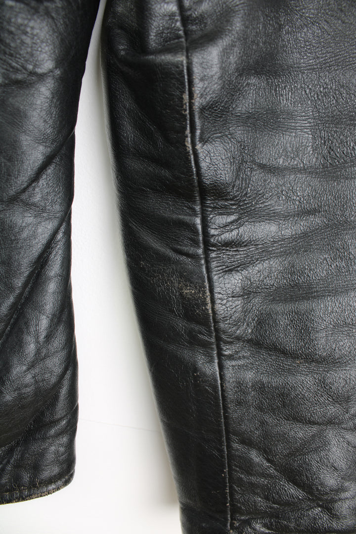 Vintage 1970's rare, black leather zip through cafe racer style biker jacket by Speedman Leathers