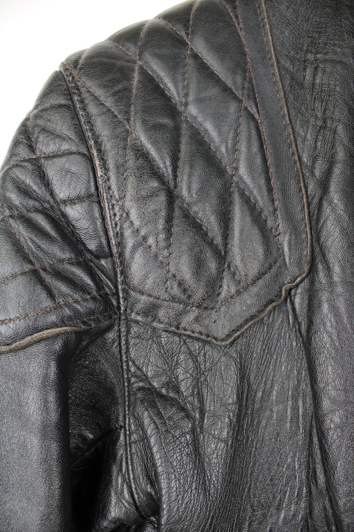 Vintage 1970's rare, black leather zip through cafe racer style biker jacket by Speedman Leathers