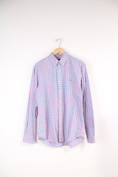 Ralph Lauren pink and blue plaid, slim fit shirt with signature embroidered logo on the chest