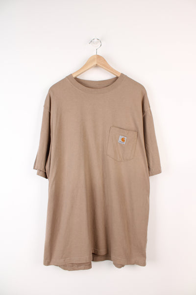 Tan Carhartt original fit t-shirt with a chest pocket and embroidered logo