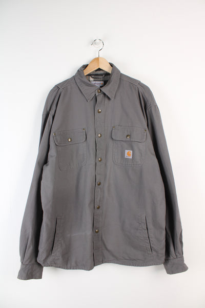 Carhartt grey cotton over shirt / shacket with plaid lining and embroidered logo on chest pocket