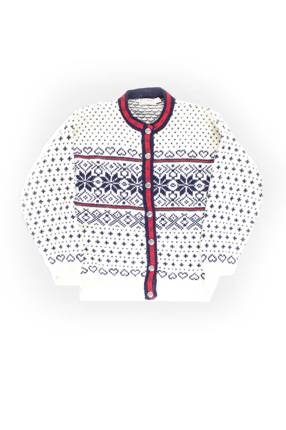 Vintage 1990's L.L Bean women's Nordic hearts Fair Isle cardigan size M
