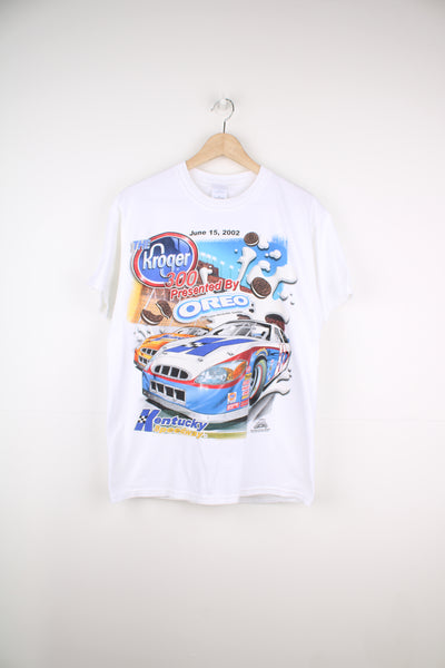 Vintage 2002 Kentucky Speedway Racing Kroger 300 Oreo t-shirt in white with single stitch and printed graphic on the front and back 