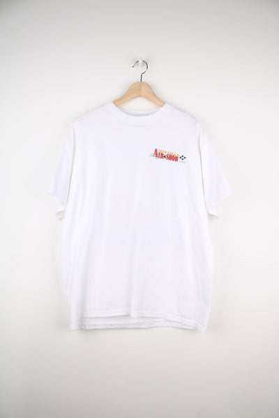 1998 MCAs Miramar Air Show t-shirt in white features large printed graphic on the back and spell-out detail on the front