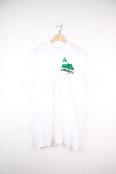 Vintage made in the USA 90's single stitch t-shirt in white by Fruit of Loom, features printed 'I climbed Diamond Head Mountain' graphic on the front and back  