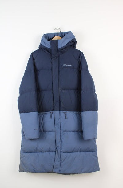 Women's Berghaus blue tone, duck down puffer coat with double pockets and logo on the chest 