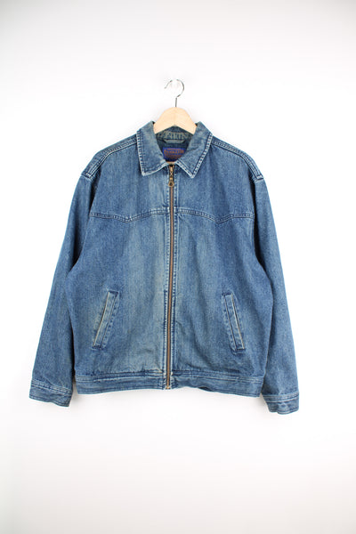 Pendleton zip through denim jacket with patterned wool back panel and western style yoke on the front 
