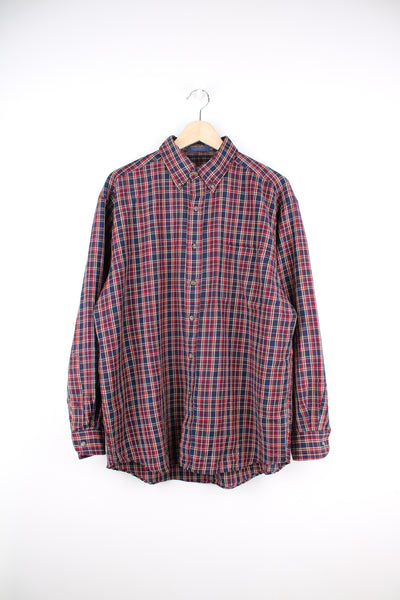 Pendleton 100% wool button up plaid shirt in red/blue features chest pocket 