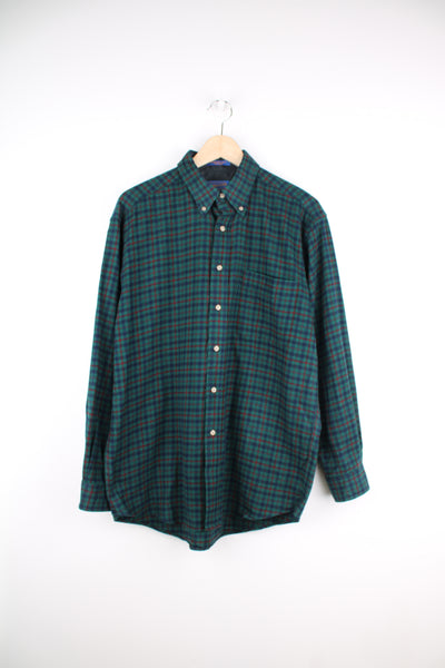 Pendleton 100% wool green small plaid shirt features chest pocket 