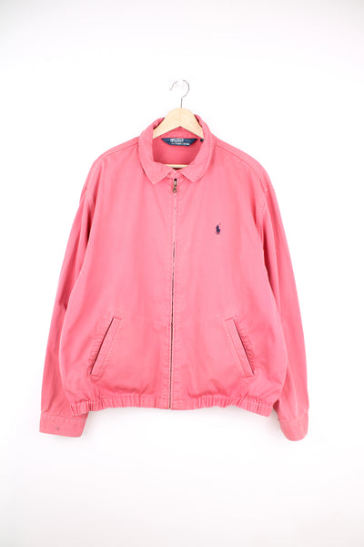 Polo by Ralph Lauren salmon pink zip through Harrington jacket with navy embroidered logo on the chest 