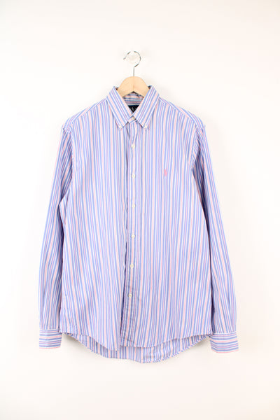 Ralph Lauren lilac and pink striped button up cotton shirt with signature embroidered logo on the chest
