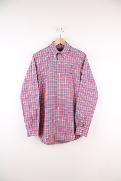 Ralph Lauren Shirt in a red, blue and green plaid colourway, button up and has the logo embroidered on the front.