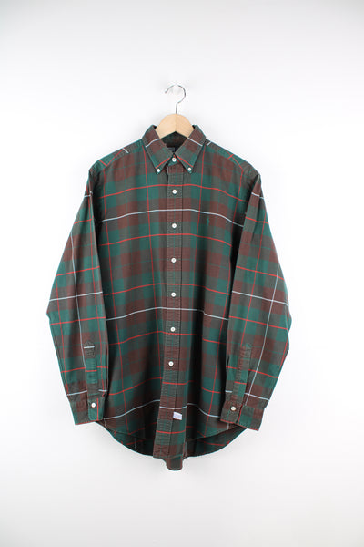Ralph Lauren Shirt in a green, brown, red and white plaid colourway, button up and has the logo embroidered on the front.