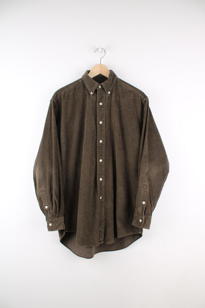 Ralph Lauren Corduroy Shirt in a green colourway, button up and has the logo embroidered on the front.