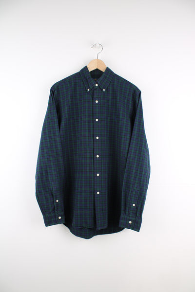 Ralph Lauren Shirt in a blue, green and black plaid colourway, button up and has the logo embroidered on the front.