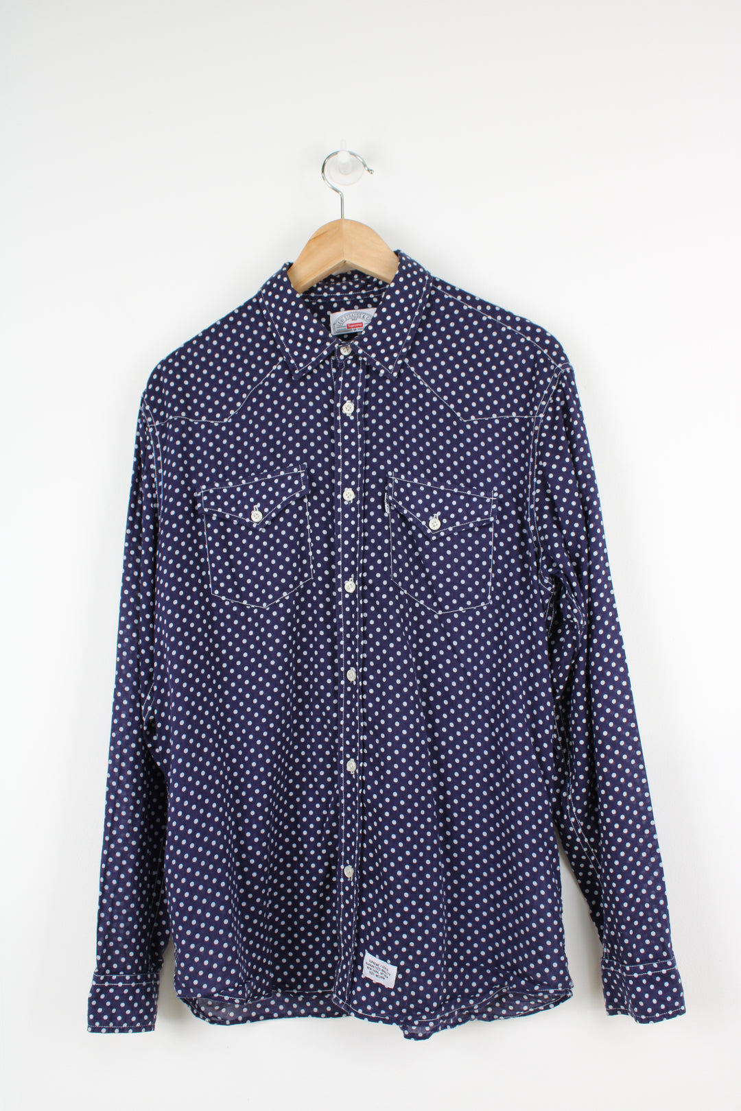 Levi Strauss x Supreme blue and white polka dot, button up shirt