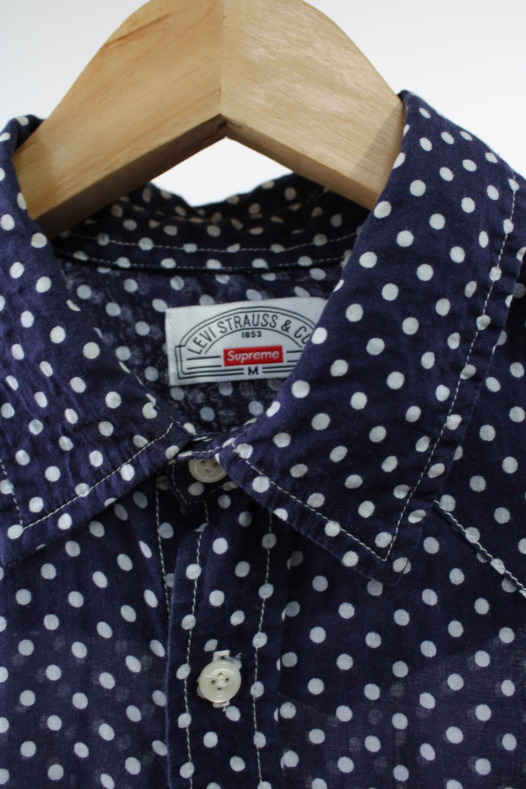 Levi Strauss x Supreme blue and white polka dot, button up shirt