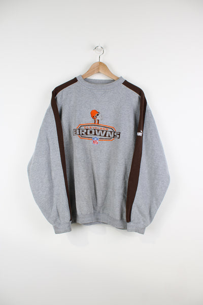 Vintage 90s Cleveland Browns grey and brown crewneck sweatshirt by Puma, features embroidered logo on the chest 
