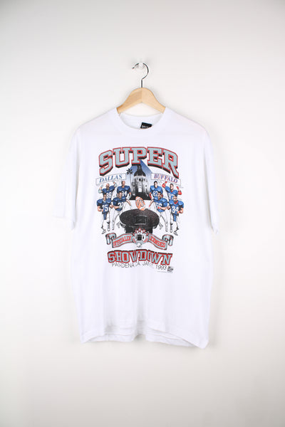 Vintage white 1993 Super Showdown Dallas Cowboys VS Buffalo Bills graphic t-shirt with single stitch sleeves. good condition Size in Label: Mens XL
