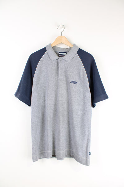 Vintage Umbro polo shirt grey and blue with embroidered logo on the chest.