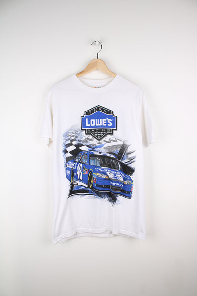 White Lowe's NASCAR racing t-shirt. Features printed design on the front and back.  good condition Size in Label: Mens L