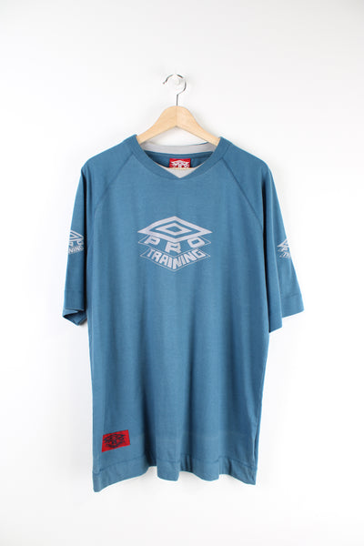 Vintage Umbro Pro Training t-shirt in blue with logo across the front.