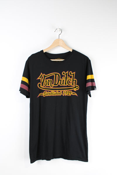 Y2K Von Dutch black t-shirt with spell-out graphic on the front