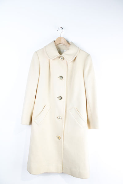 Vintage Aquascutum made in England cream, button up wool overcoat