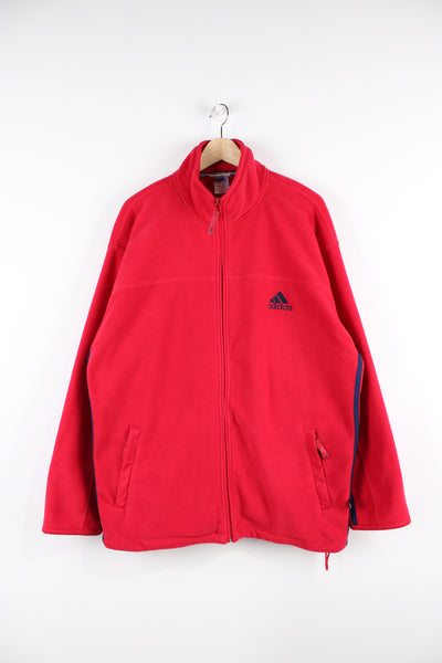 Vintage 90s Adidas zip through fleece features embroidered logo on the chest and drawstring waist