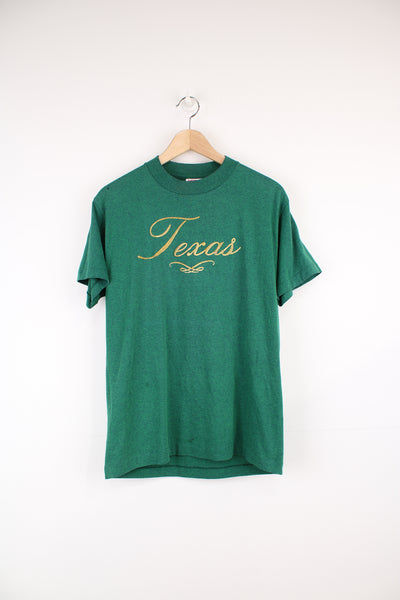 Vintage single stitch raised spell-out 'Texas' t-shirt in green , made in the USA 
