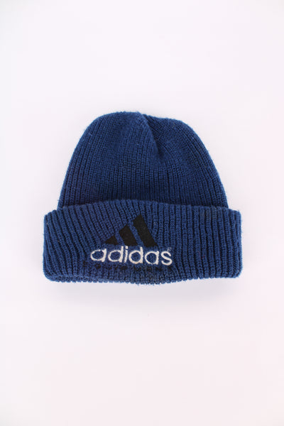 Vintage Adidas navy blue knitted beanie, cuffed with embroidered logo on the front